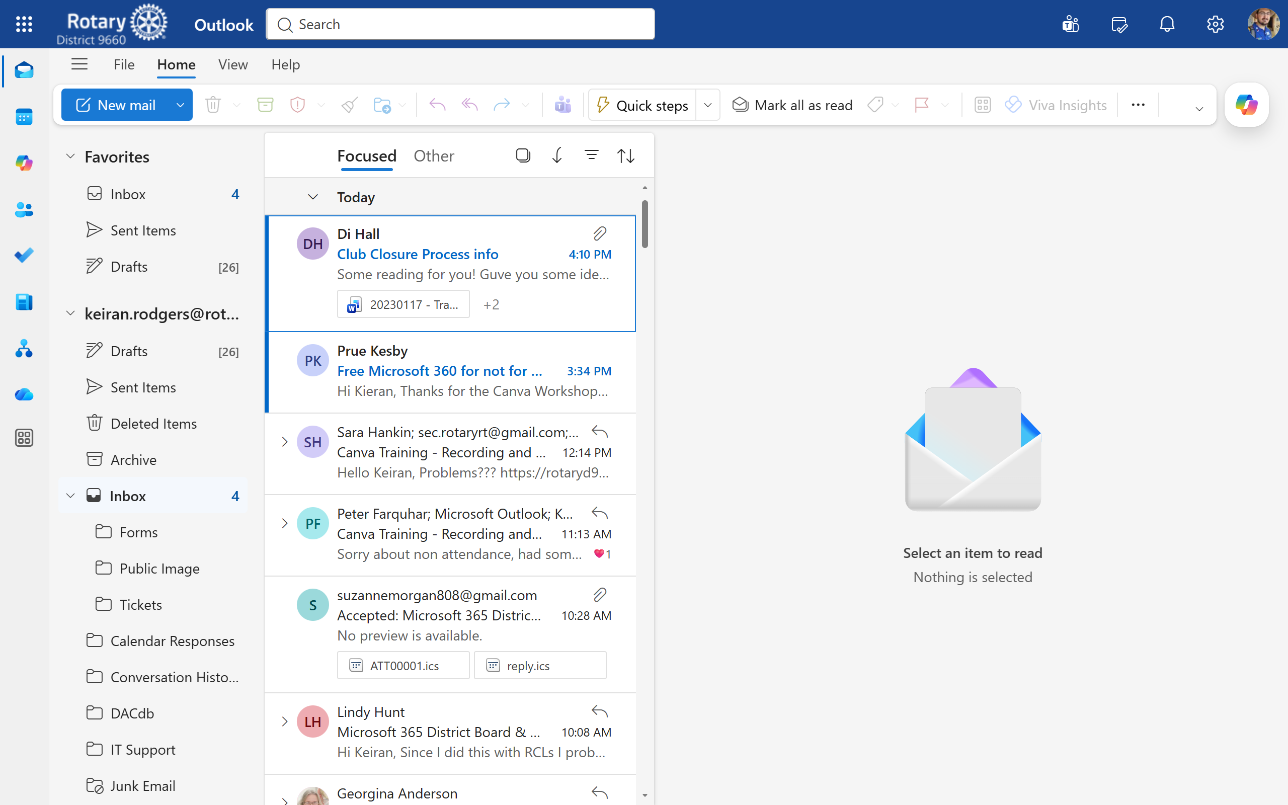 Outlook web inbox on desktop